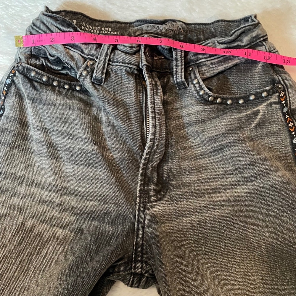 Arizona Jean Co Highest Rise Vintage Straight Studded Embroidered Jeans 1 Indie - Picture 6 of 8